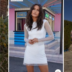 ANNA WHITE RHINESTONE MESH MINI DRESS